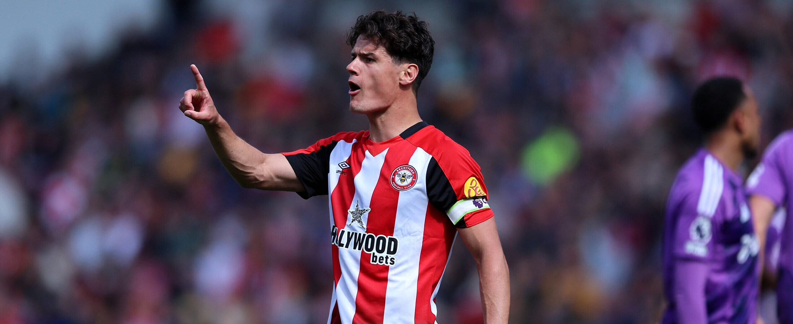 Christian Norgaard in Brentford kit during a Premier League match, targeted by Arsenal in 2025 summer transfer window