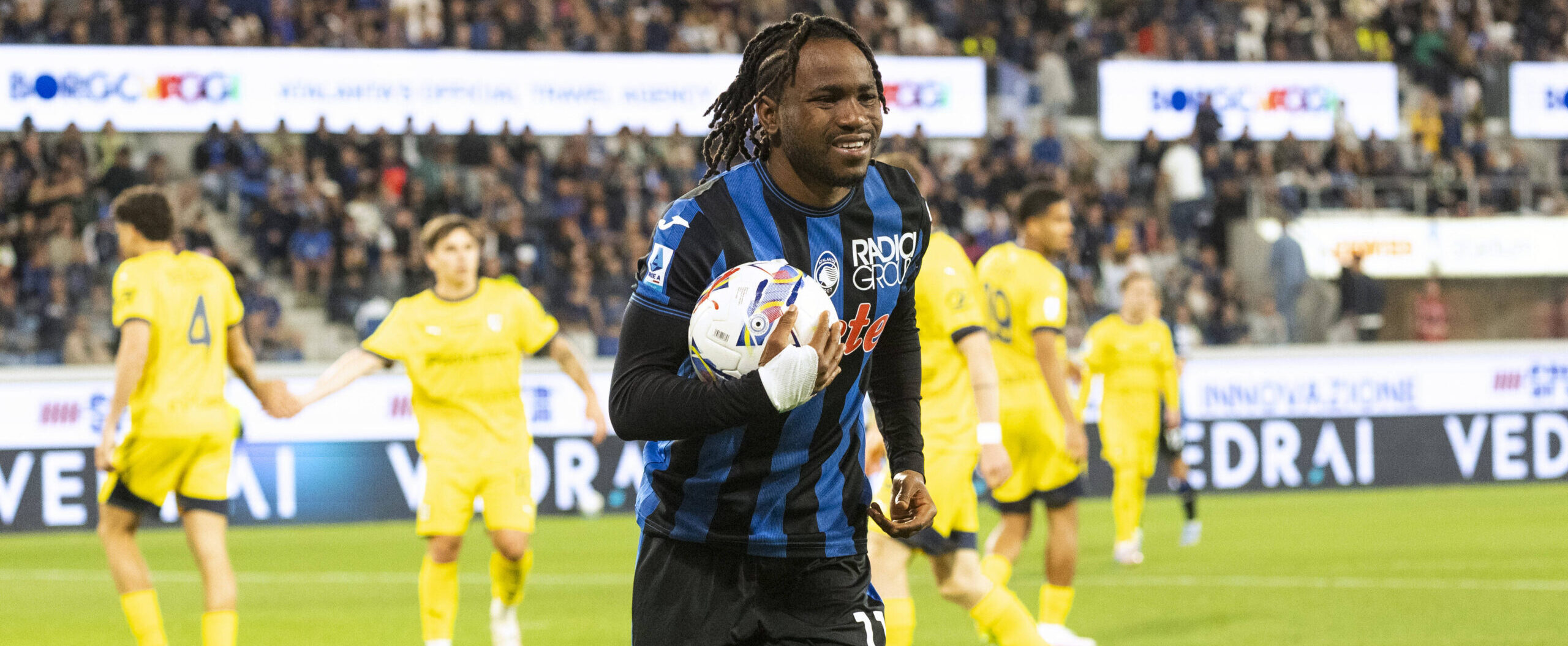 Ademola Lookman - celebrating after scoring for Atalanta vs Parma in 2025