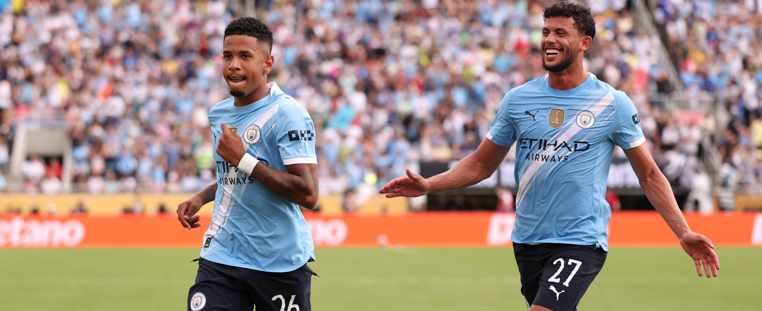 Savinho and Nunes celebrating together at the 2025 Club World Cup