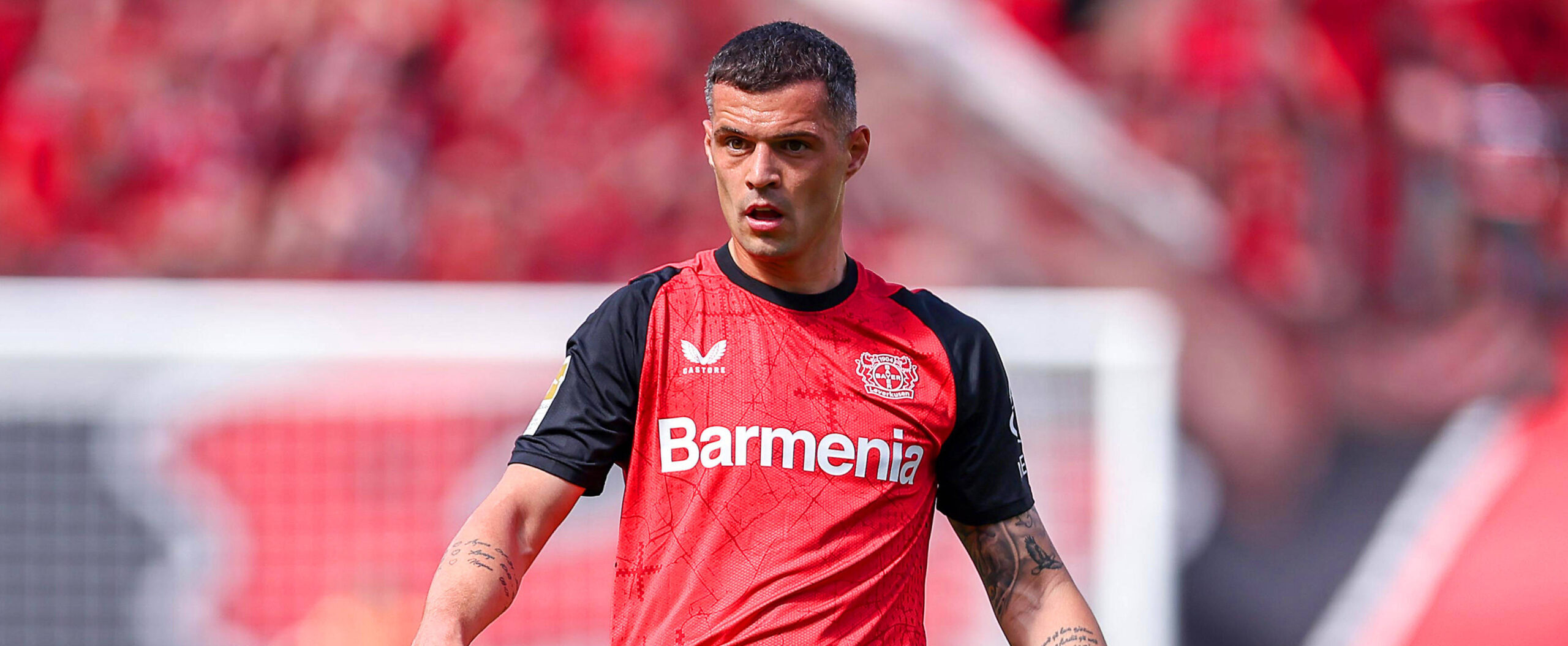 Granit Xhaka in action for Leverkusen in 2025
