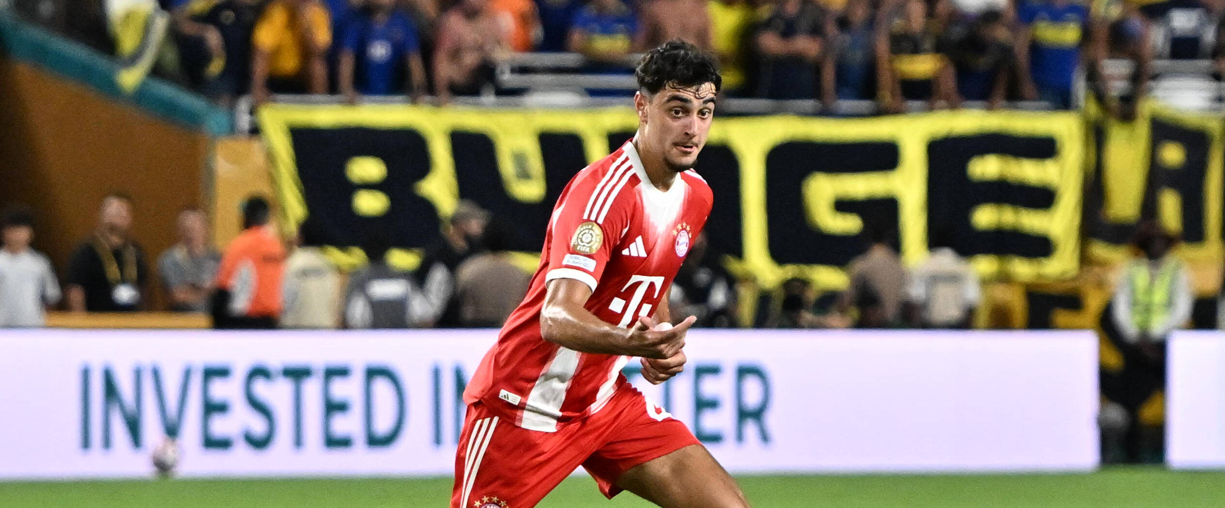 Aznou Adam in action for Bayern Munich in 2025 for the Club World Cup now wanted by Everton.