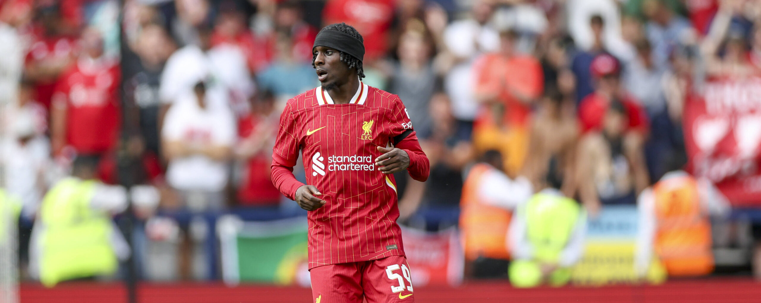 Jeremie Frimpong in action for Liverpool in 2025