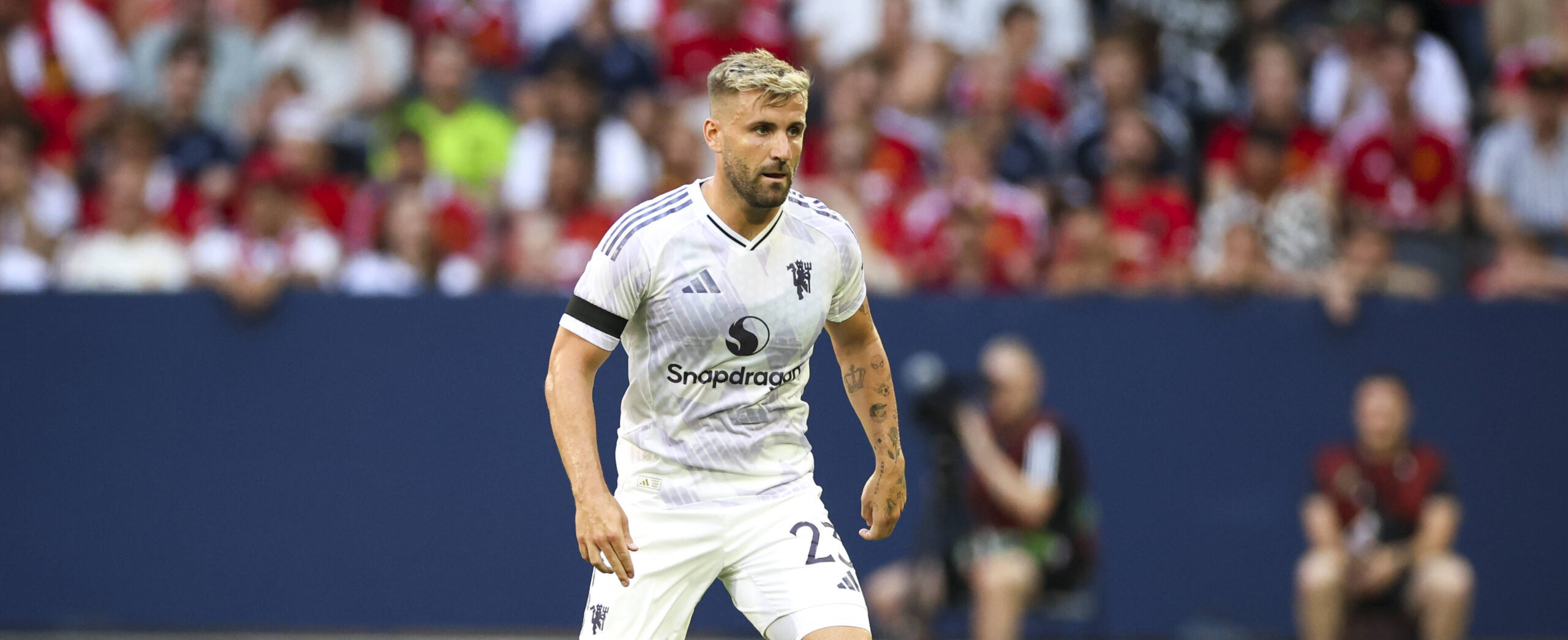 Luke Shaw 2025 in action in pre-season with Manchester United