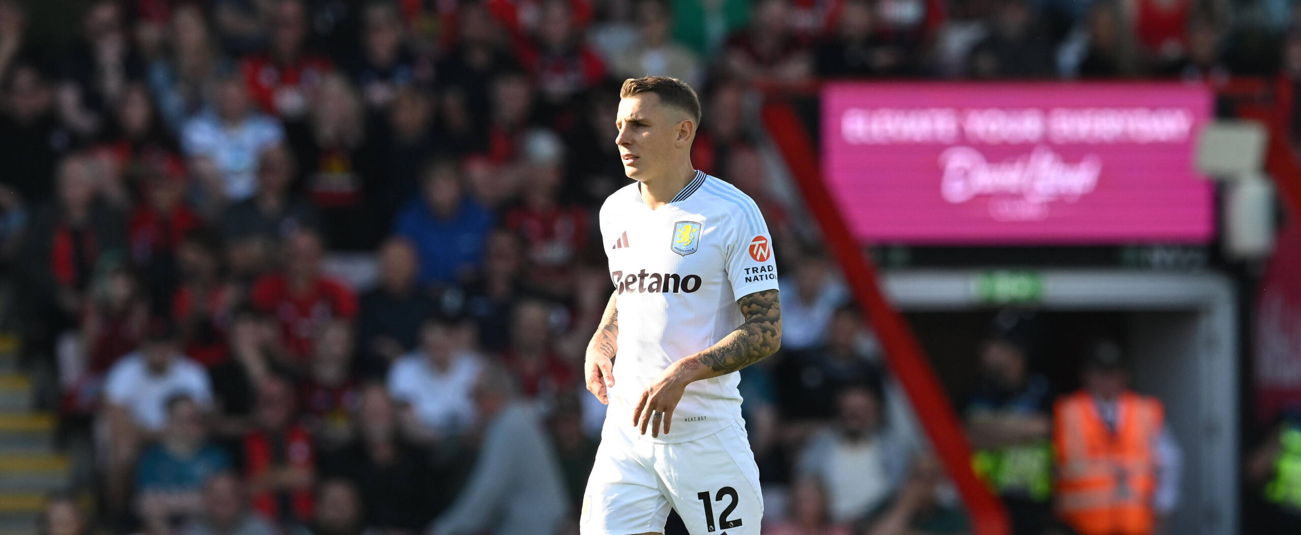 Lucas Digne in action for Aston Villa in 2025 - is going to extend his contract with Villa