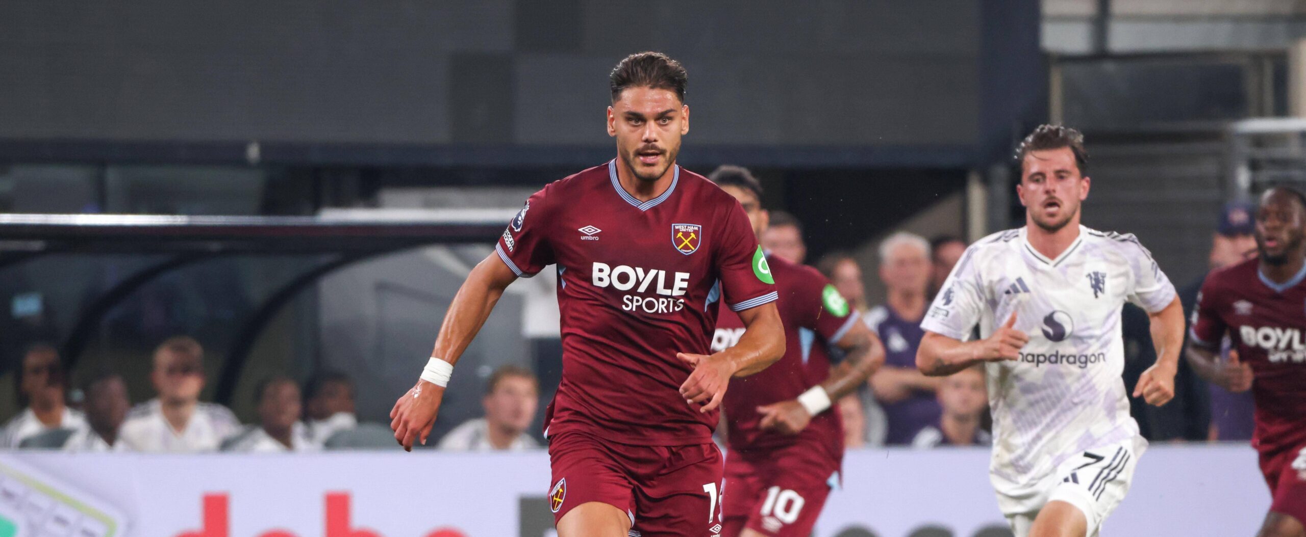 Konstantinos Mavropanos in action for West Ham United in 2025 pre-season friendly