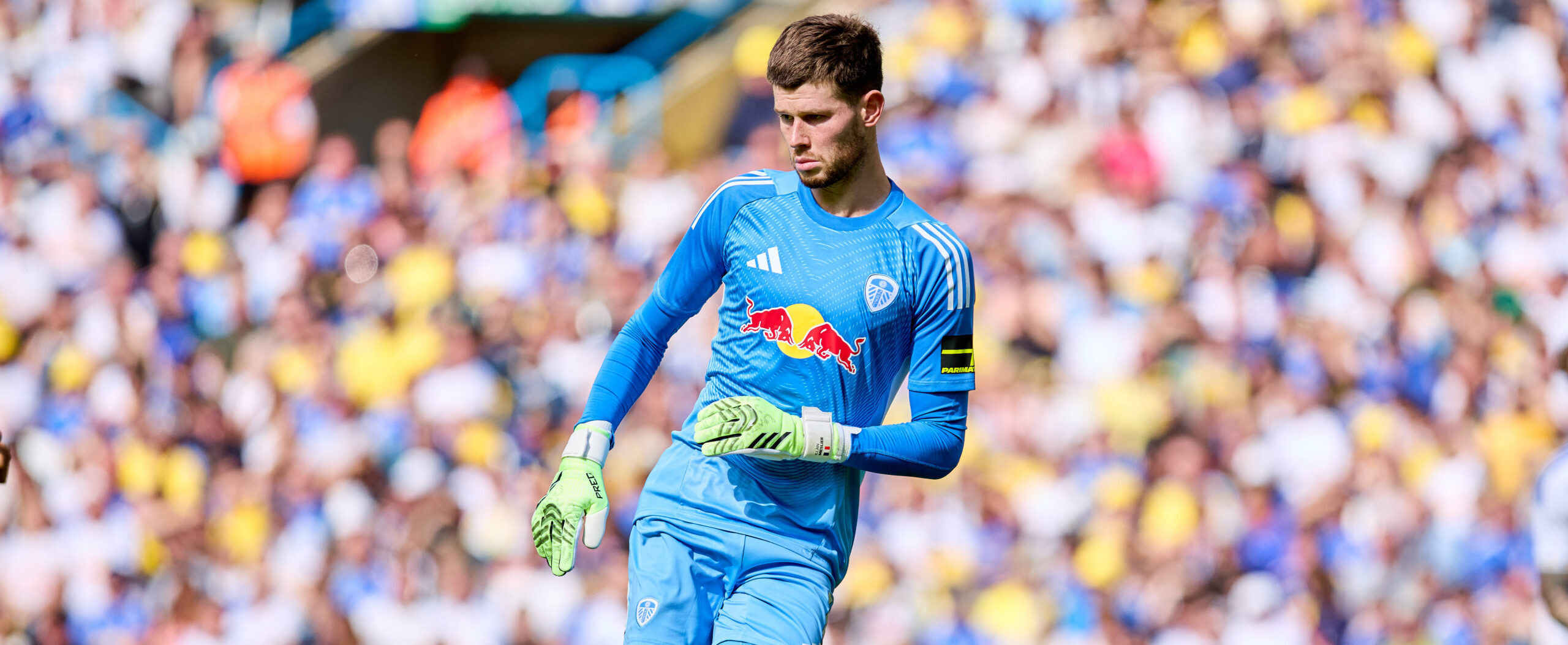 Illan Meslier in action for Leeds United in 2025 pre-season friendly