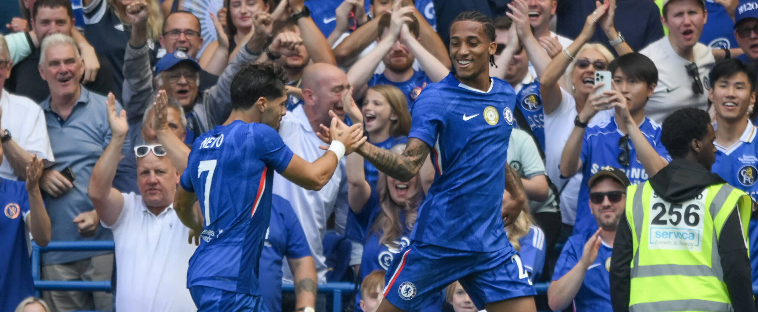 Joao Pedro scores against ac Milan in a pre-season friendly for Chelsea