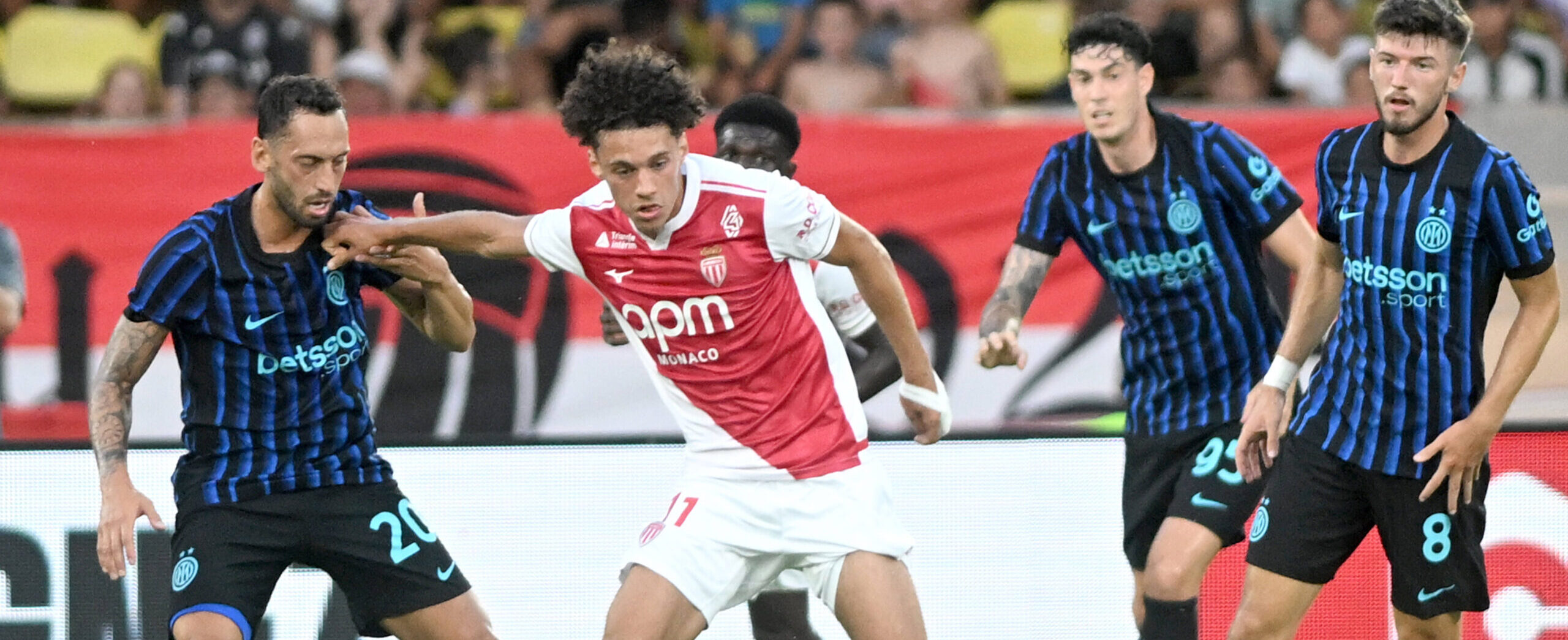 MAGHNES AKLIOUCHE in action for Monaco in a pre-season friendly in 2025