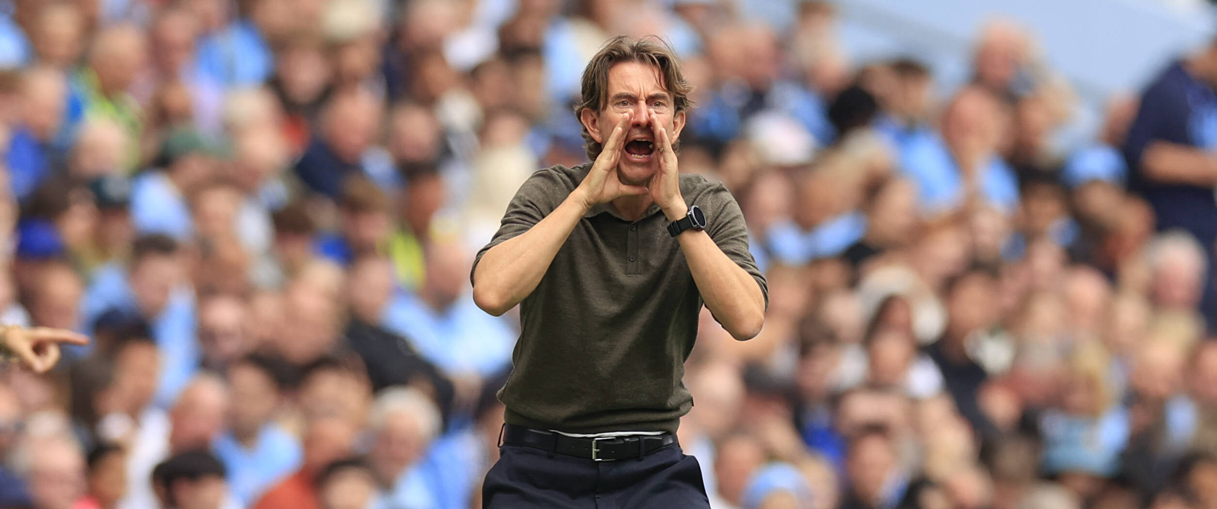 Thomas Frank in action against Manchester City in 2025 in a 0-2 win at Etihad
