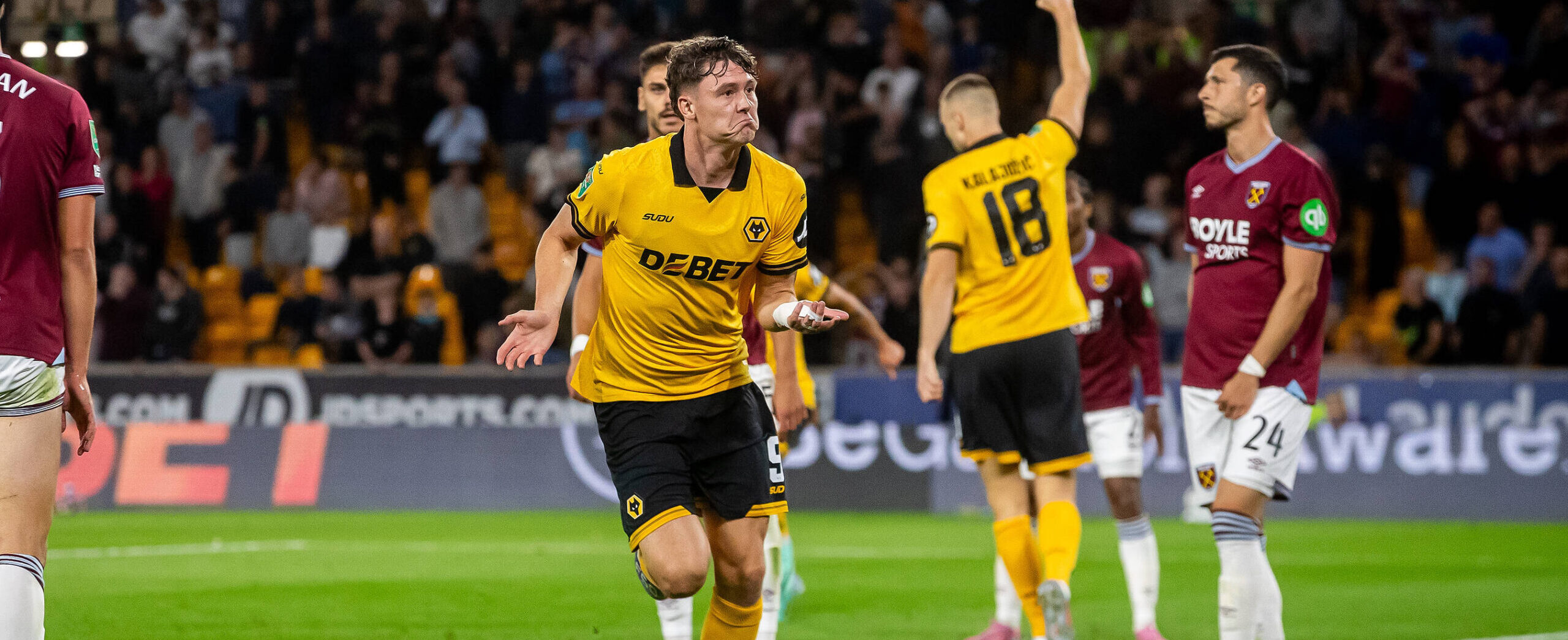 Jorgen Strand Larsen in action against West Ham United in the Carabao Cup 2025