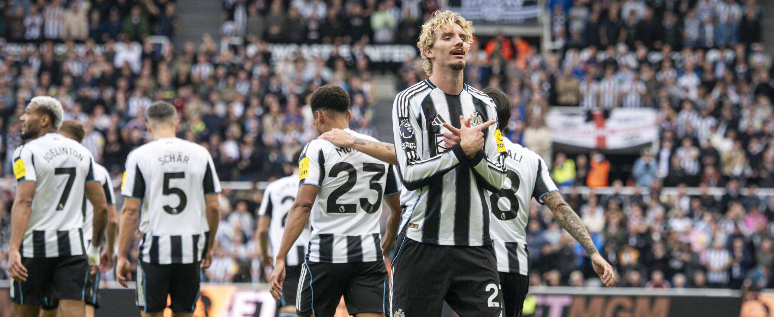 Nick Woltemade celebrating against Wolves on his Debut in 2025 Premier League