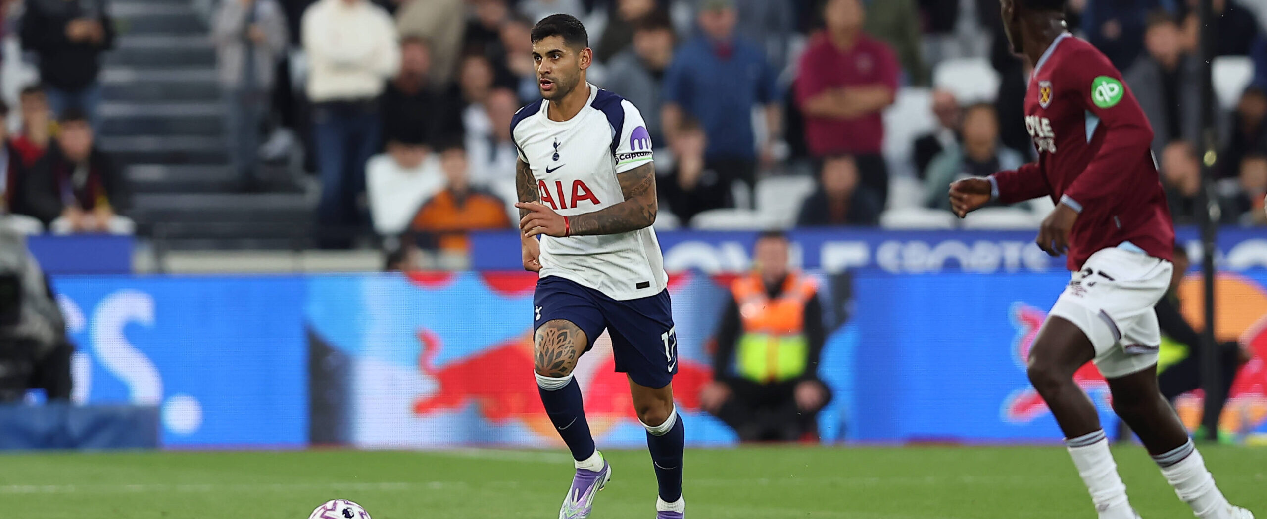 Cristian Romero in action for Spurs in 2025 against West Ham in the Premier League