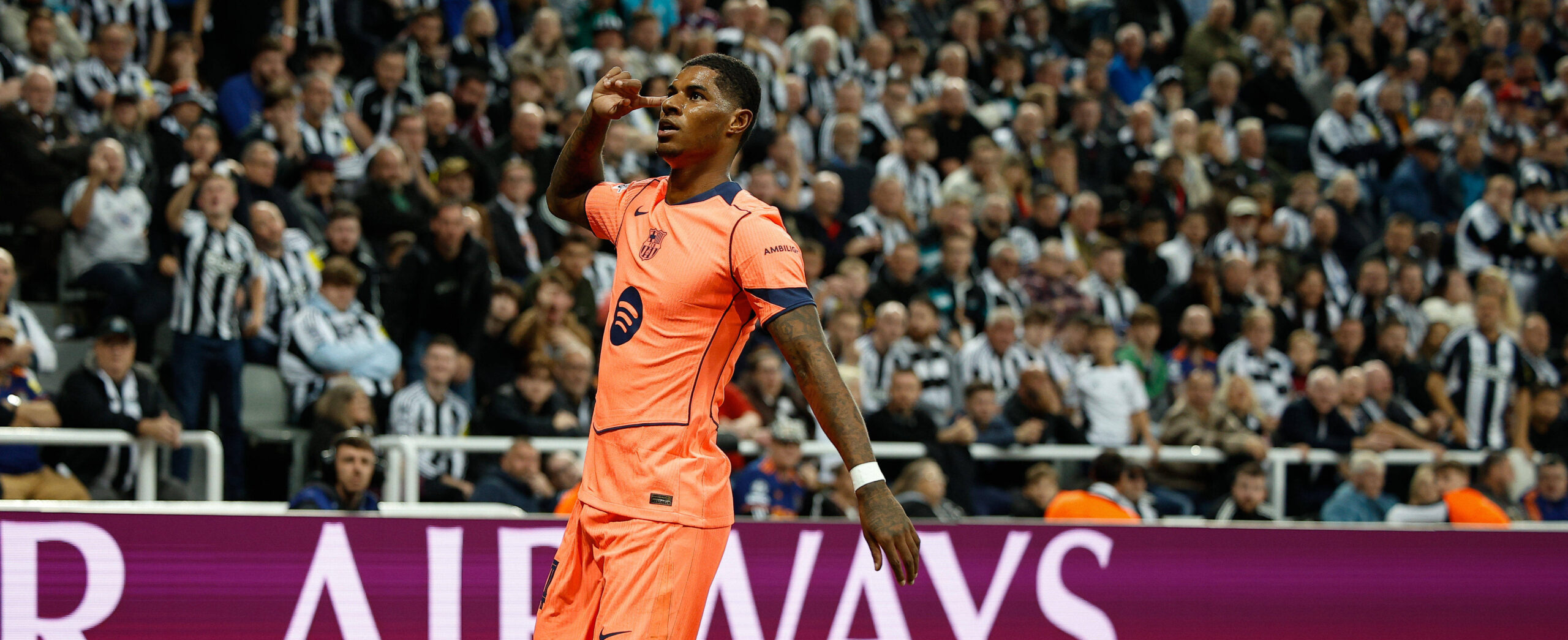 Rashford against Newcastle in the 2025 Champions League with Barcelona