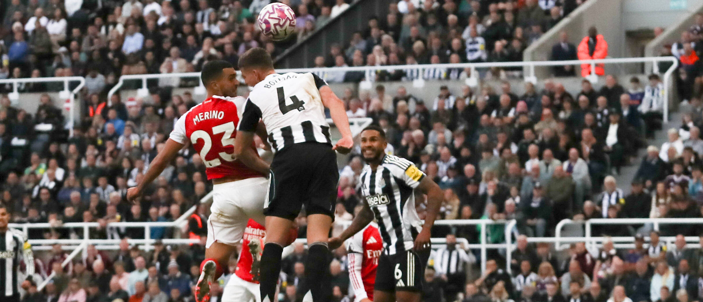 Mikel Merino in action for Arsenal against Newcastle goal in 2025
