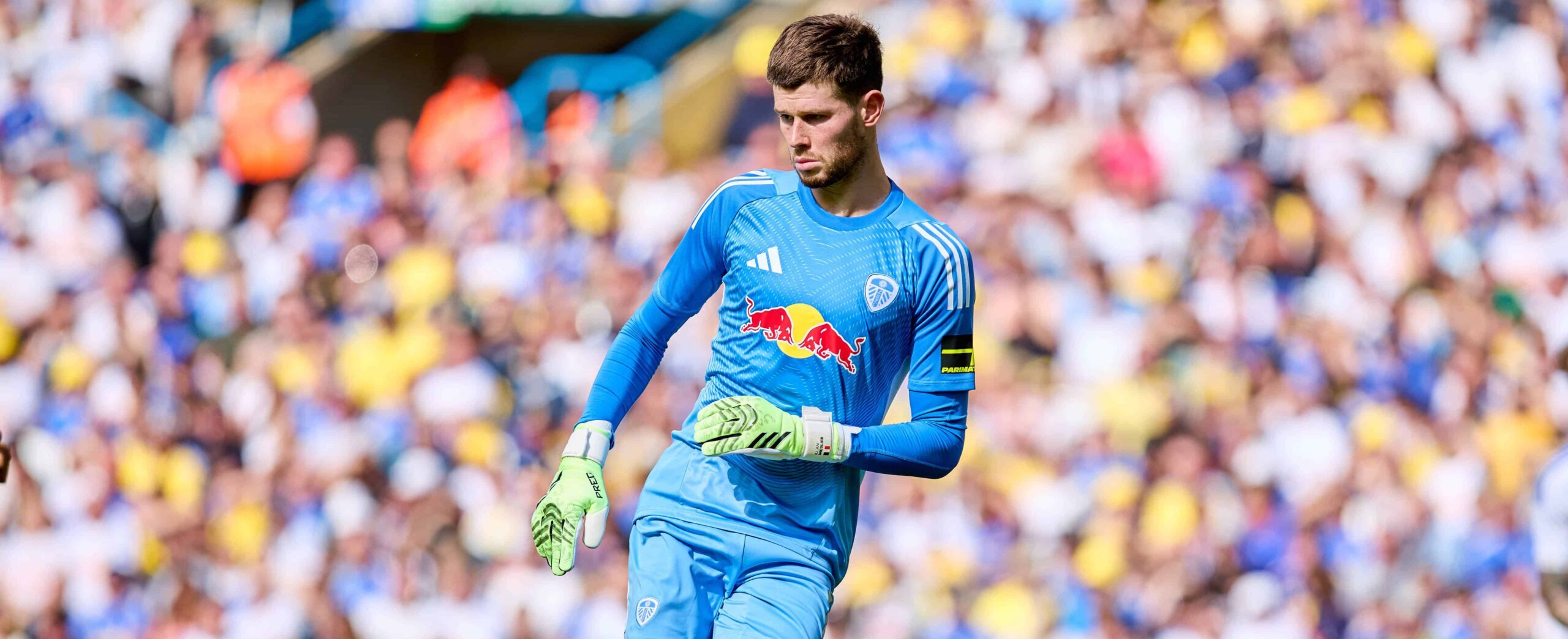 Illan Meslier in action for Leeds United in 2025