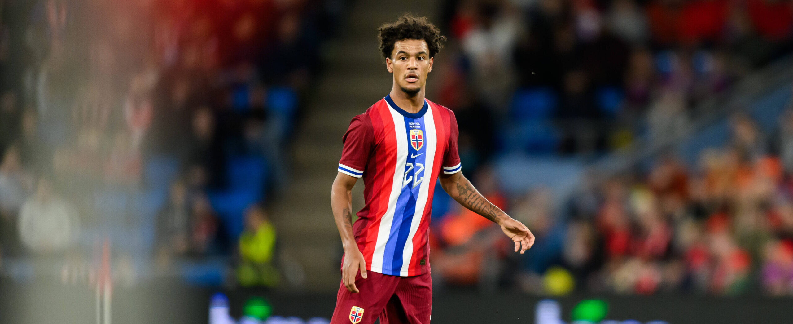 Oscar Bobb in action for Norway in 2025