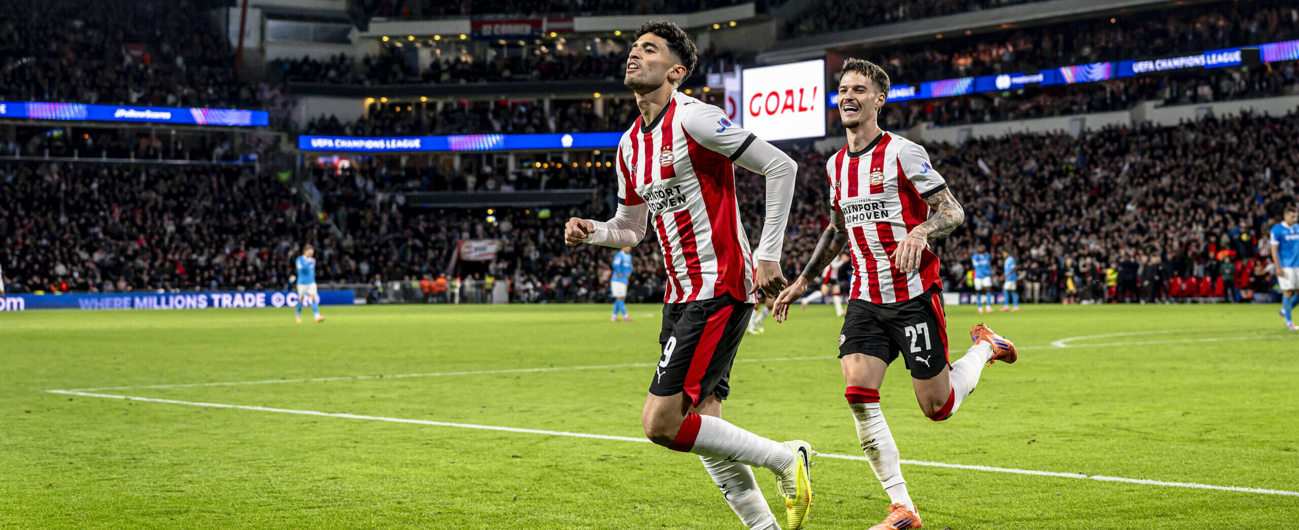 Ricardo Pepi in action for PSV against Napoli in the Champions League in 2025