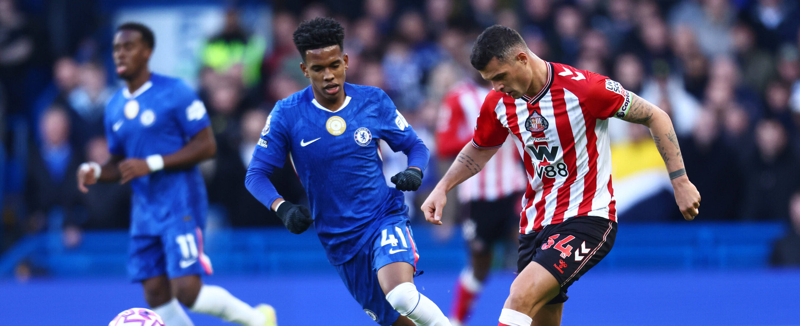 Granit Xhaka in action for Sunderland in 2025 against Chelsea