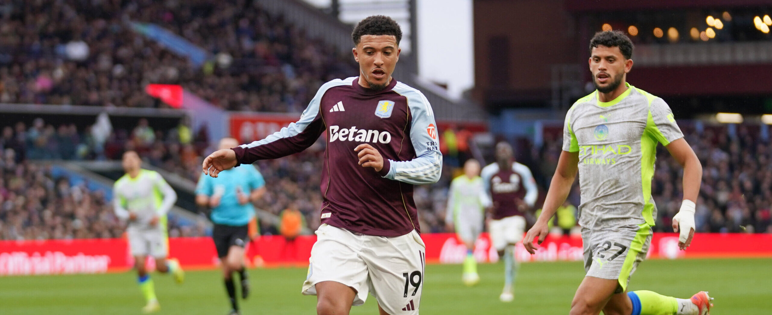 Jadon Sancho in action for Aston Villa in 2025