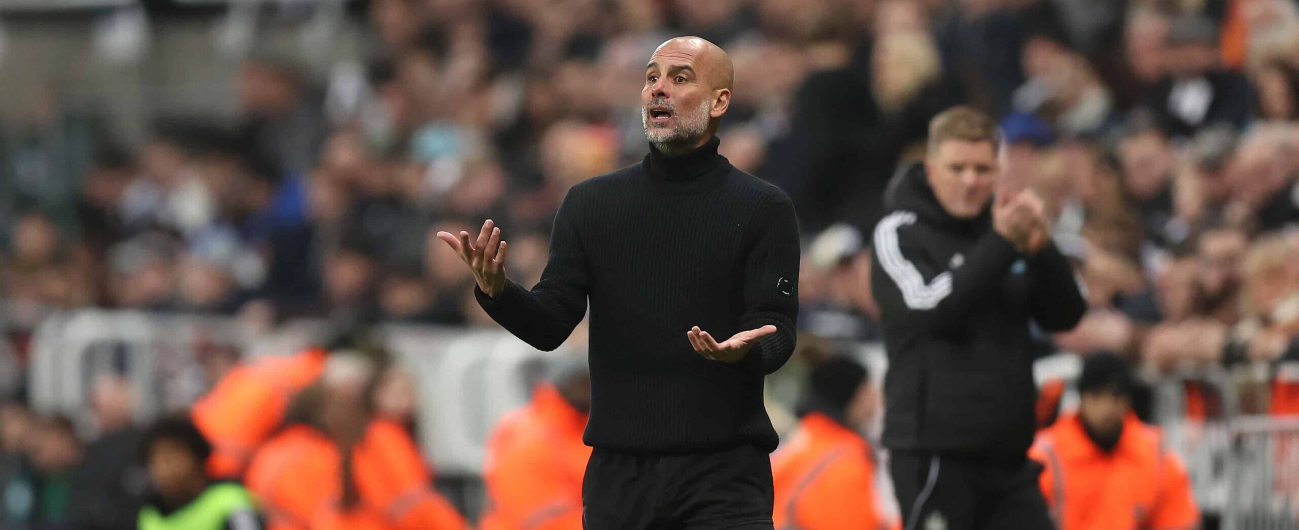 Pep Guardiola against Newcastle United in 2025 - coaching on the sideline