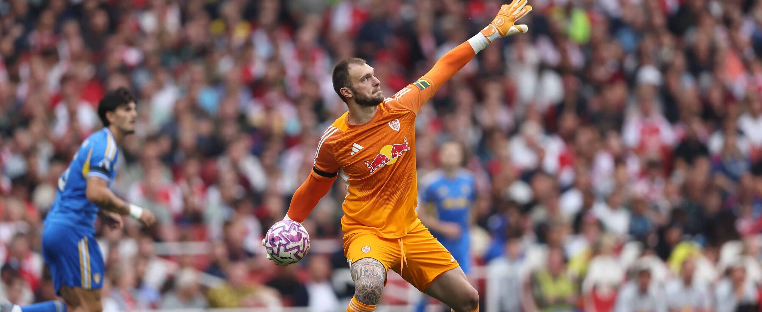 Lucas Perri in action for Leeds United in 2025