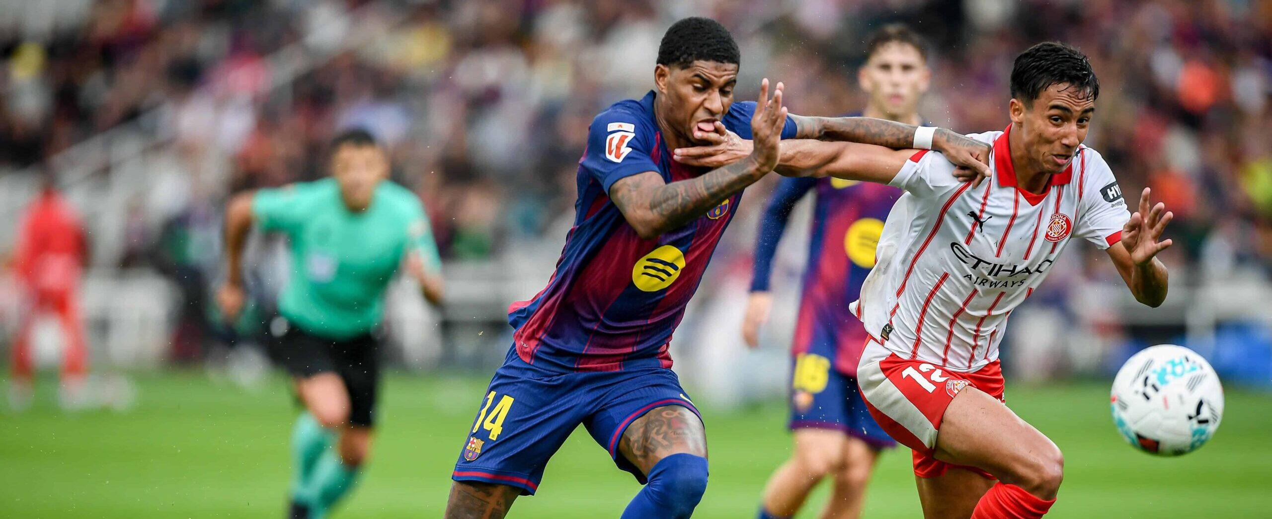 Marcus Rashford in action vs Victor Reis in 2025