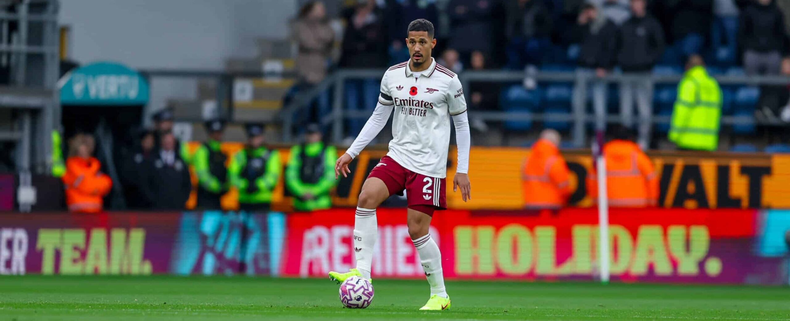 William Saliba in action for Arsenal in 2025 against Burnley