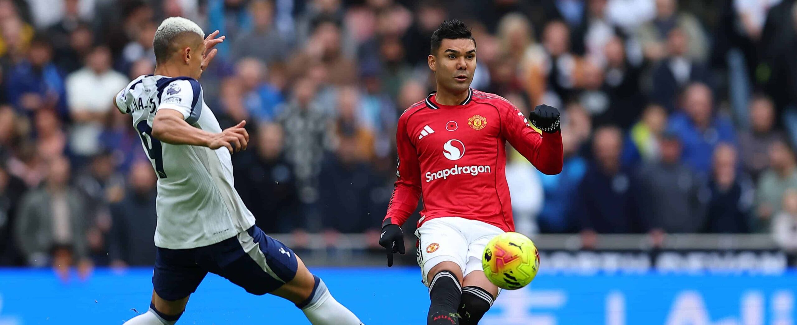 Casemiro in action for Manchester United in 2025 in the Premier League against Spurs