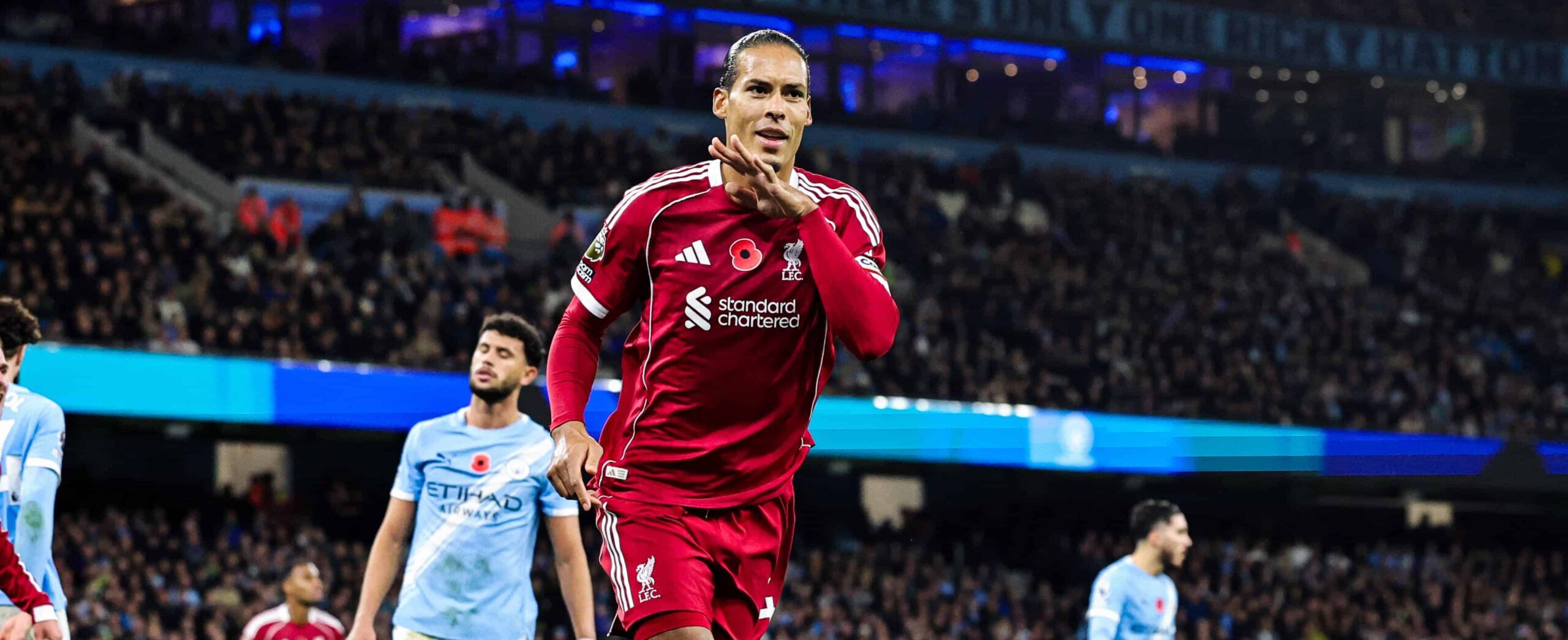 van Dijk in action against Manchester City in 2025