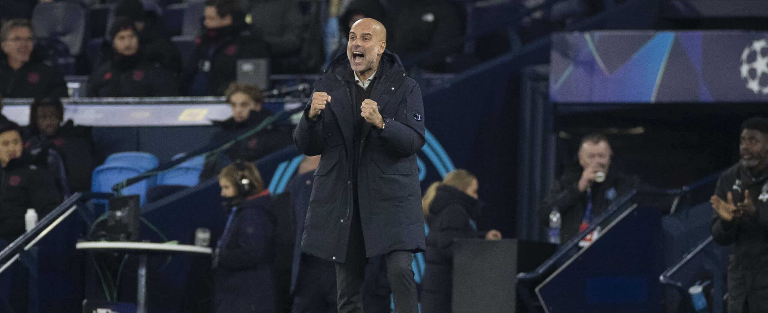 Pep Guardiola in action for Manchester City in the Champions League 2025