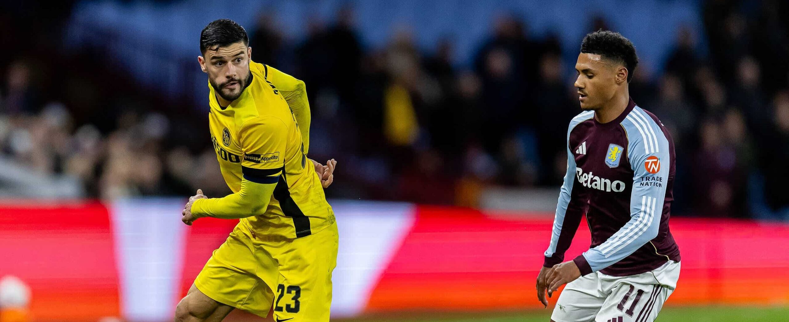 Loris Benito in action for Young Boys against Aston Villa in 2025