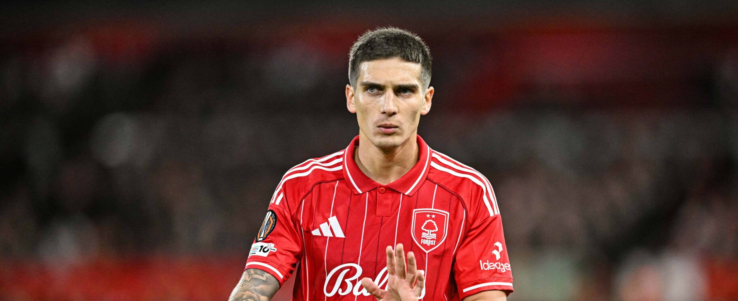 Nicolas Dominguez in action for Nottingham Forest in 2025