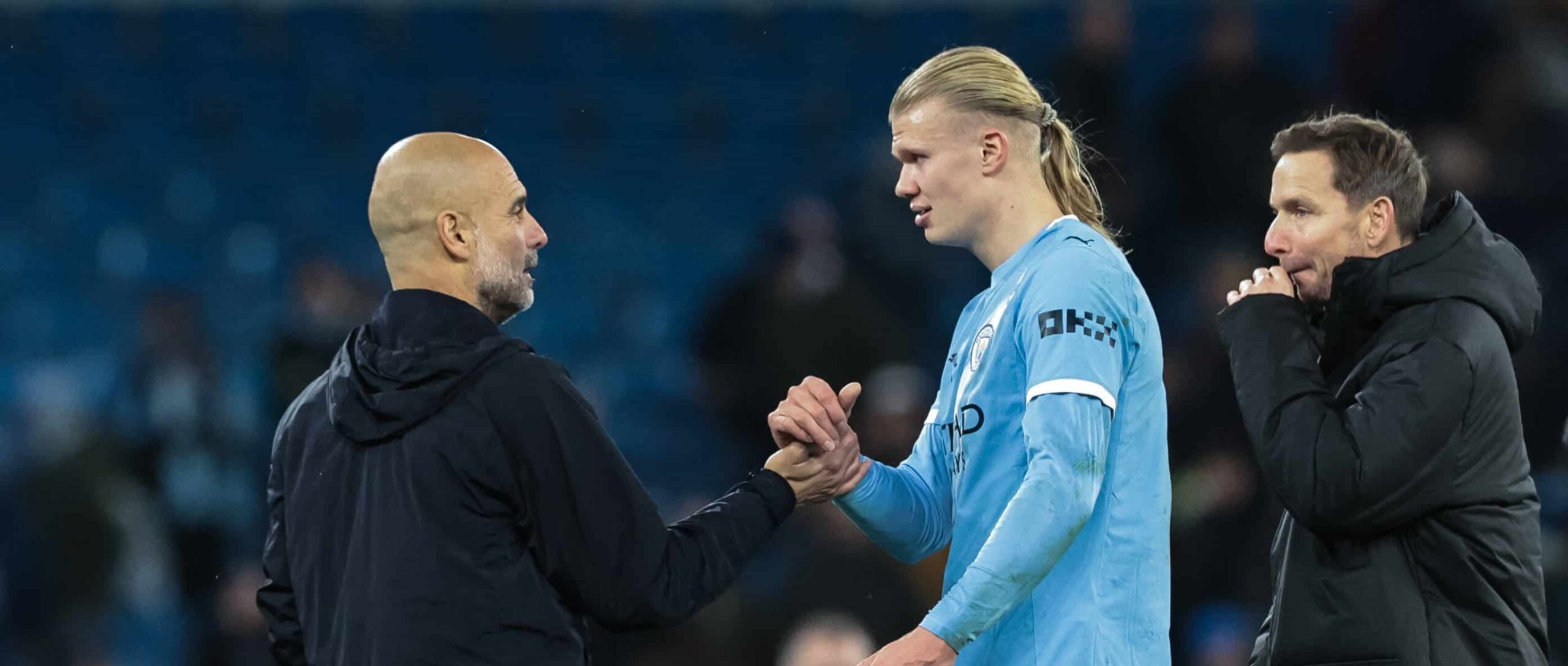 Erling Haaland and Pep Guardiola in 2025