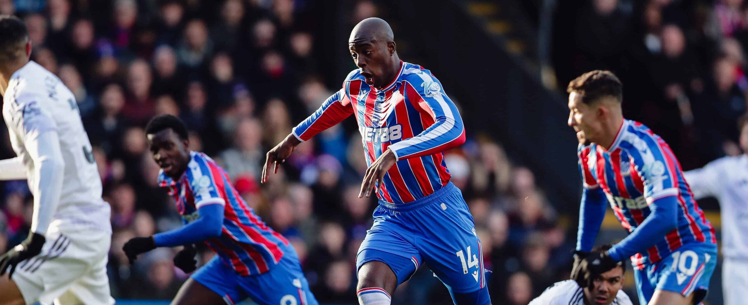 Jean-Philippe Mateta in action for Crystal Palace against Manchester United in 2025 in the Premier League