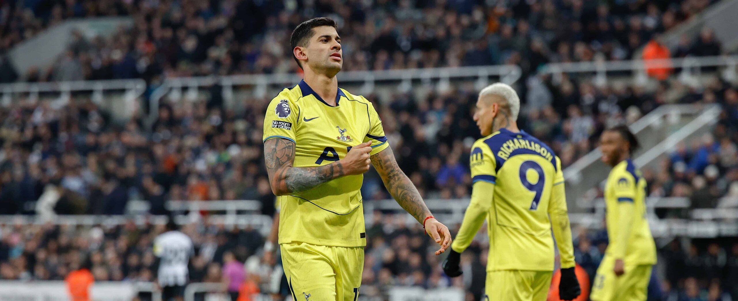 Cristian Romero celebrating against Newcastle in the Premier League 2025