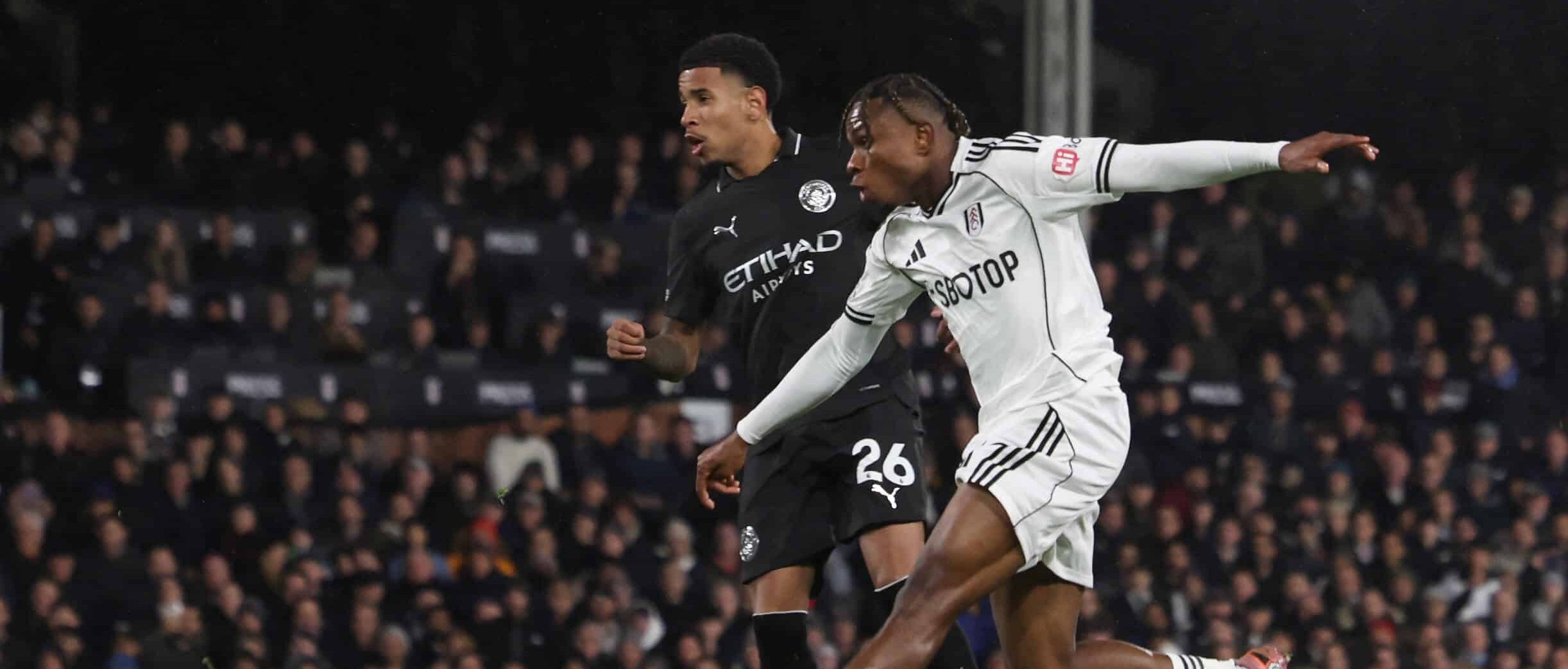 Samuel Chukwueze in action for Fulham against Manchester City in 2025