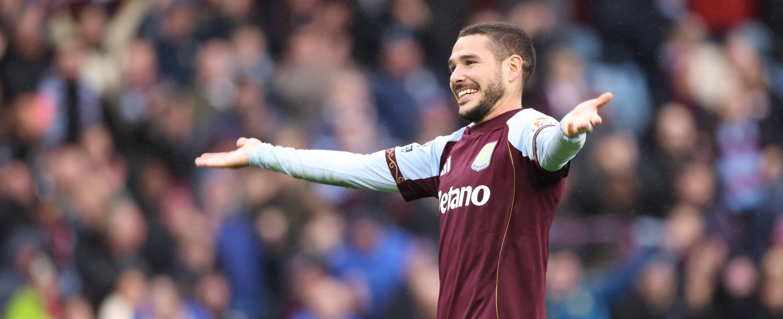 Emiliano Buendia celebrating against Arsenal in the Premier League 2025