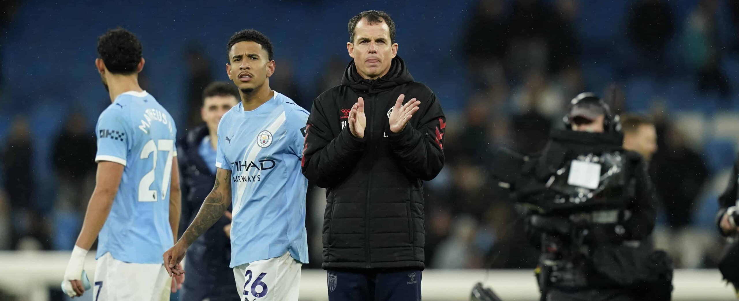 Regris le Bris thanking the fans against Manchester City in 2025 Premier League match