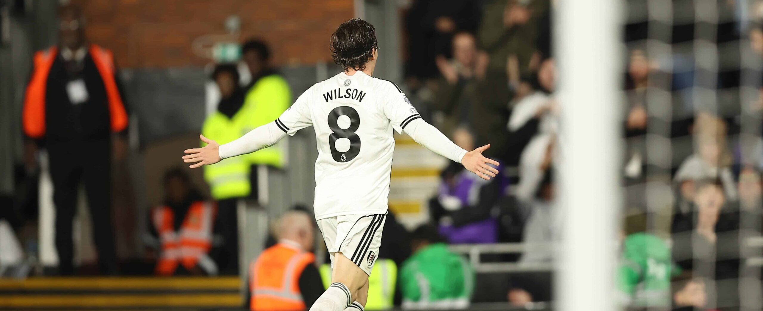 Harry Wilson in action for Fulham celebrating his goal against Crystal Palace