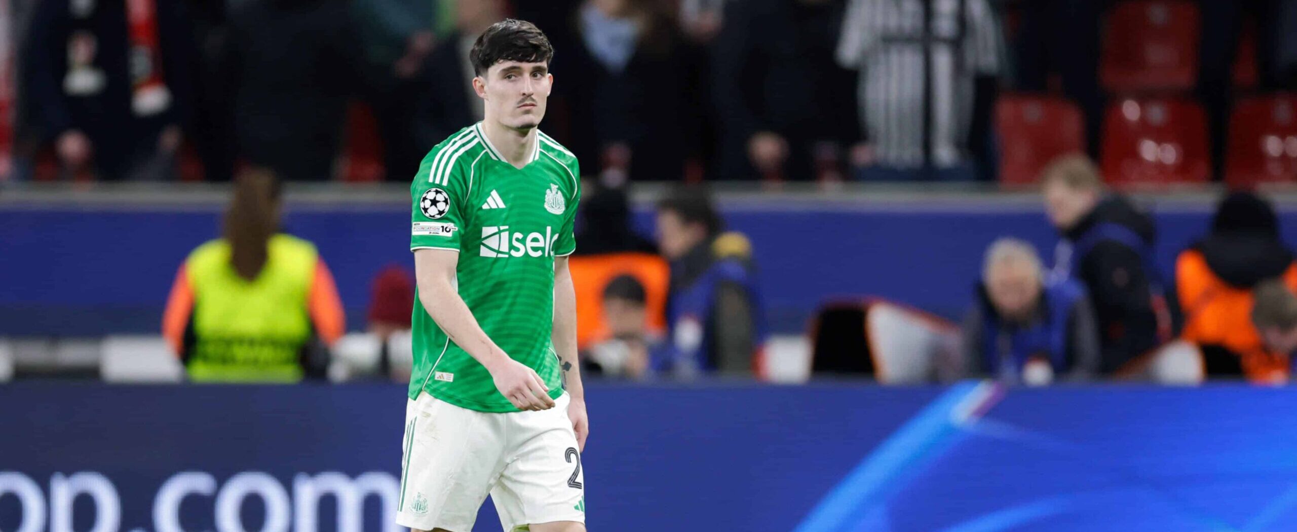 Tino Livramento in action for Newcastle United in 2025/26 Champions League match