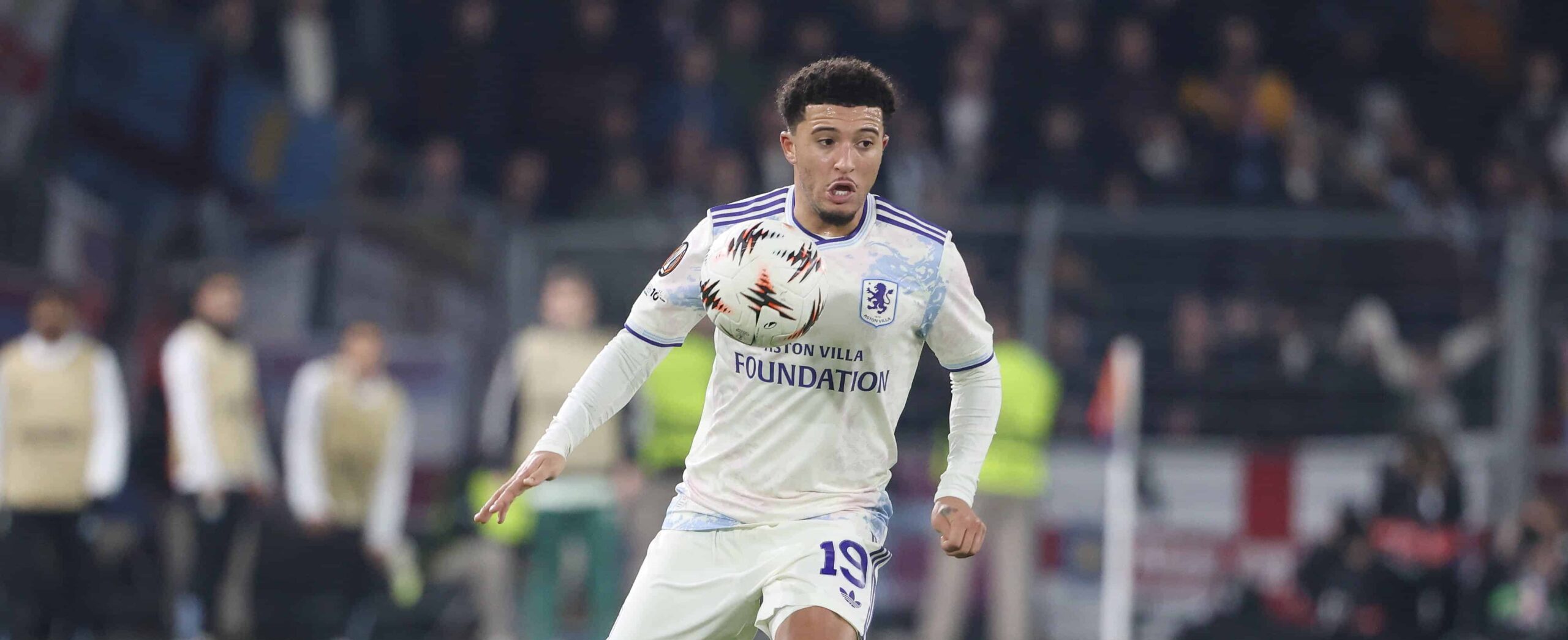 Jadon Sancho in action for Aston Villa in 2025