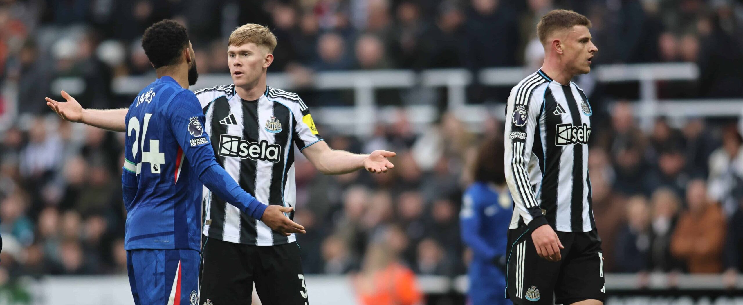 Lewis Hall in action for Newcastle United in 2025
