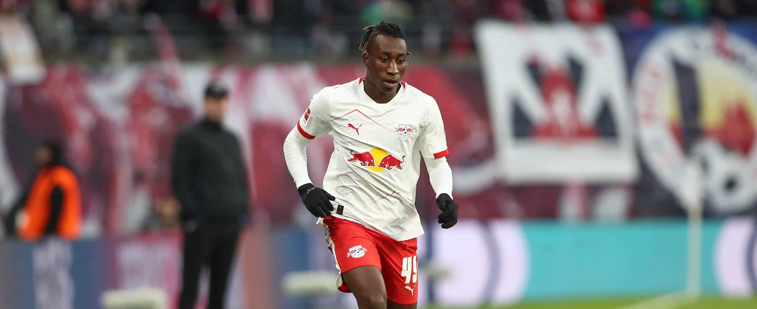 Yan Diomande in action for Leipzig in 2025