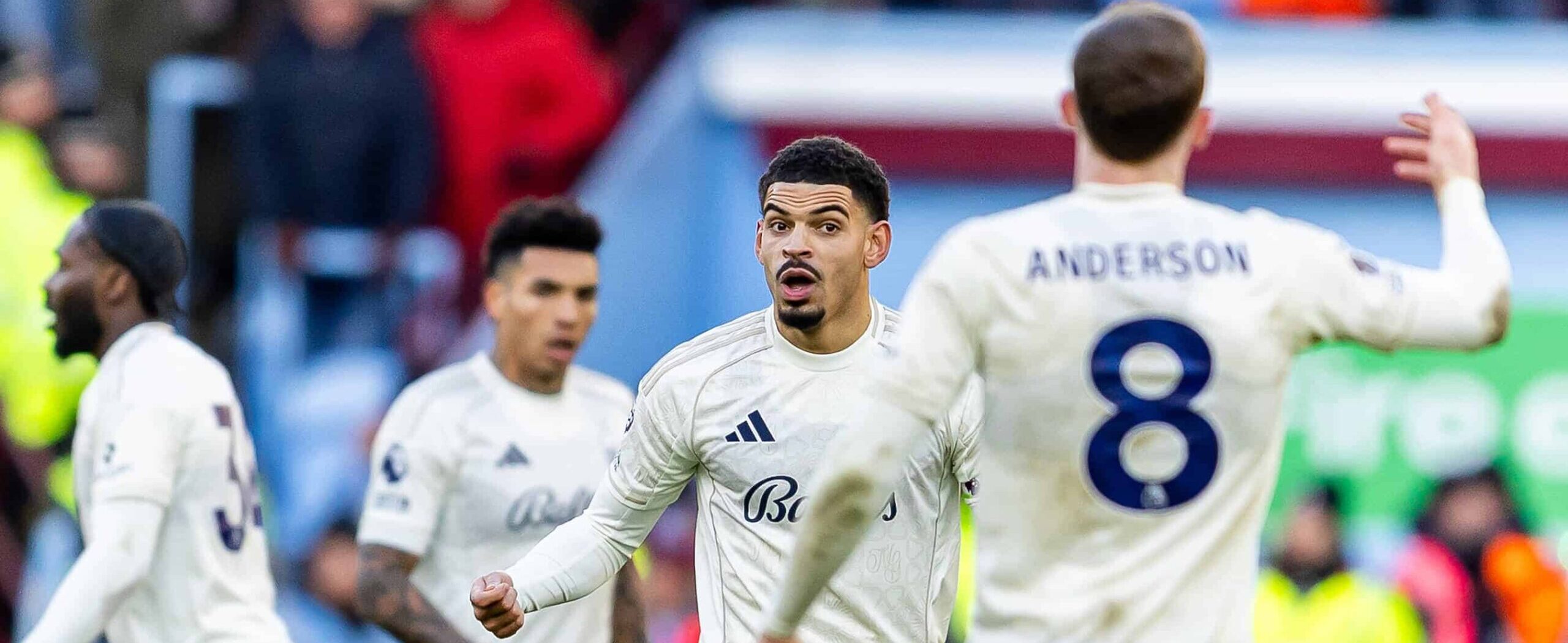 Morgan Gibbs-White in action against Aston Villa away in the Premier League 2026