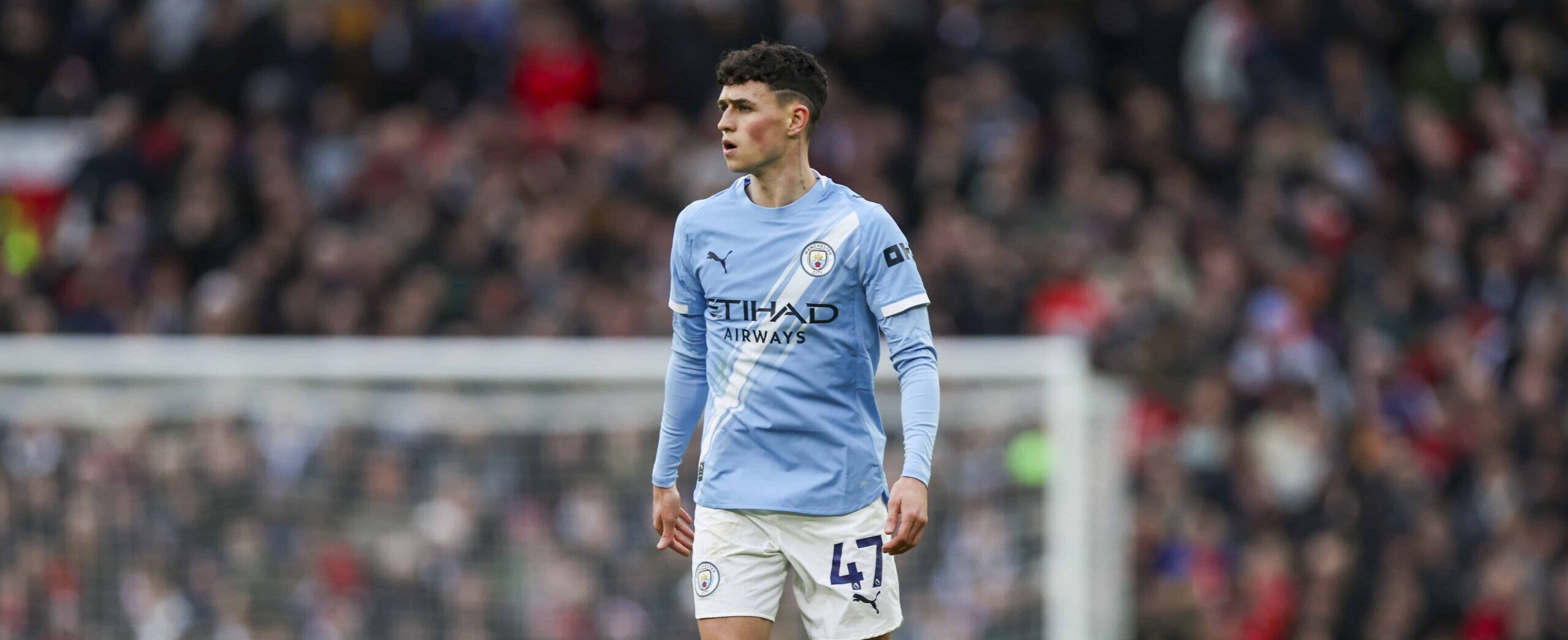 Phil Foden in action against Manchester United in 2026