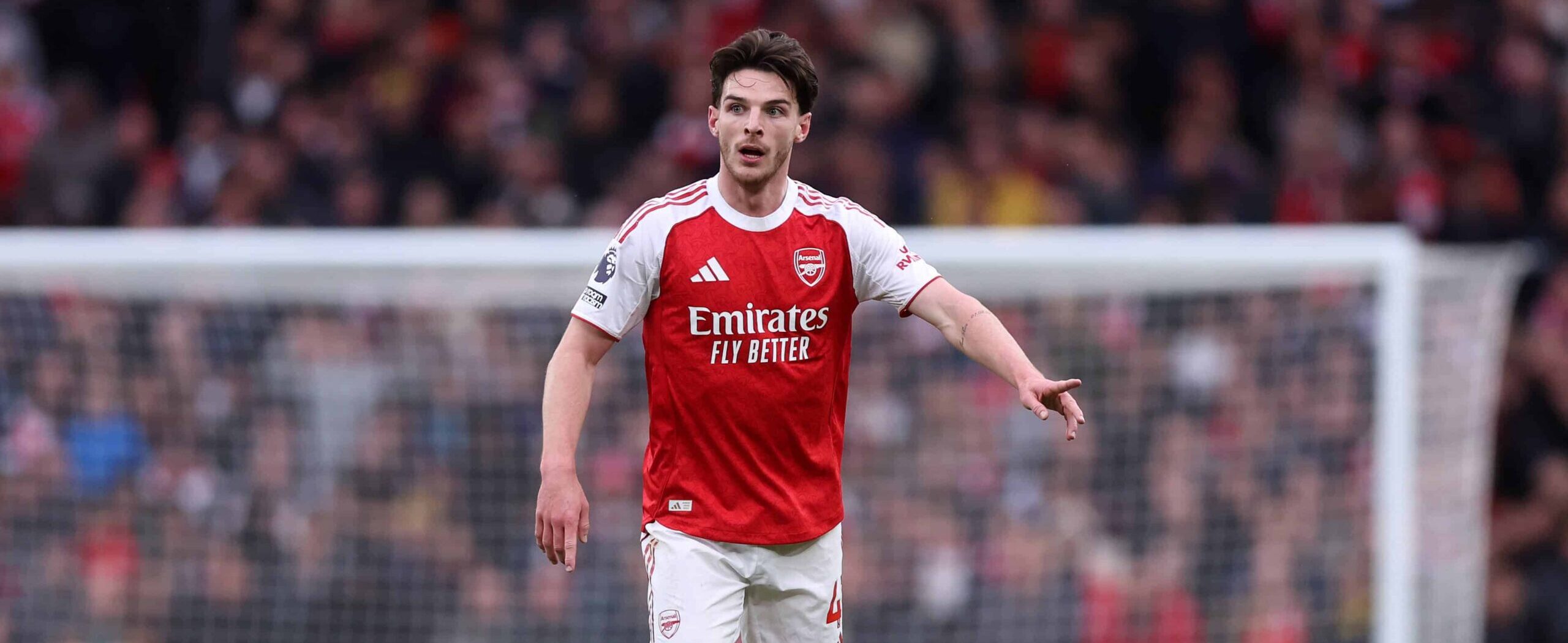 Declan Rice in action for Arsenal in 2025 against Crystal Palace