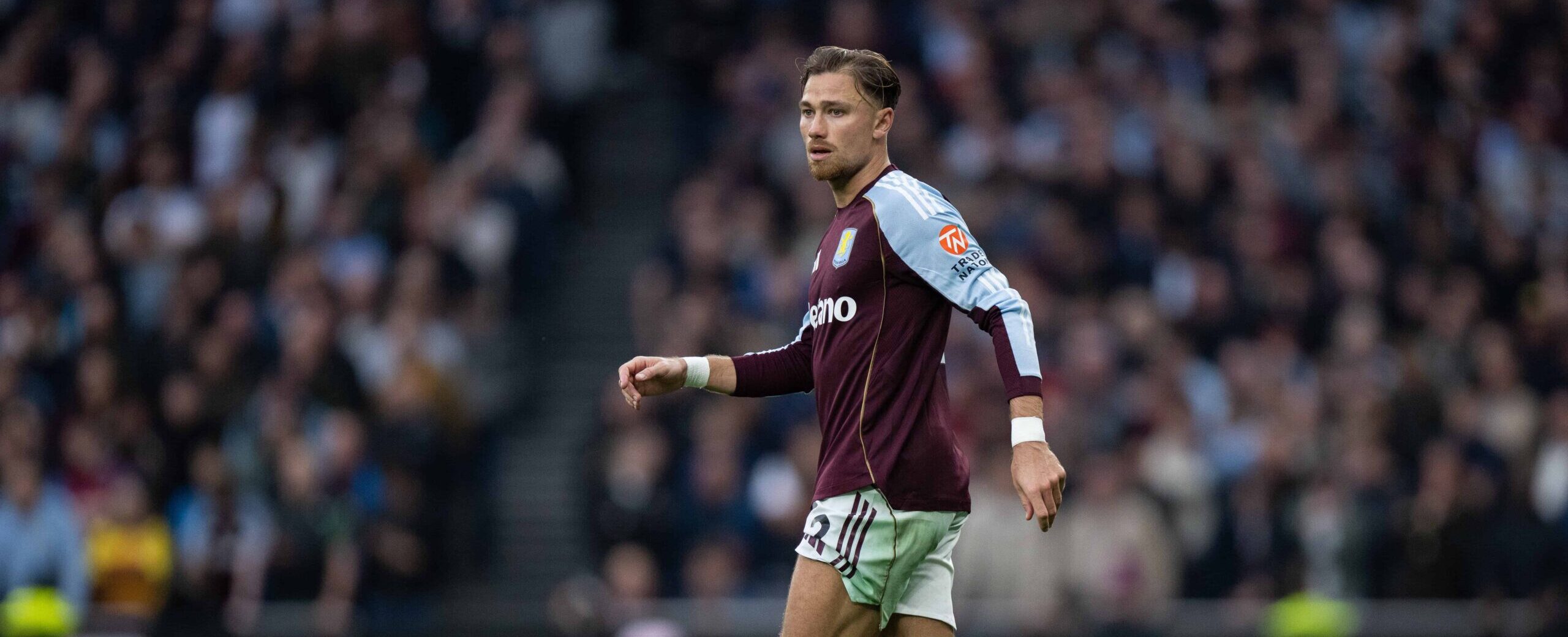 Matty Cash in action in 2025 for Aston Villa