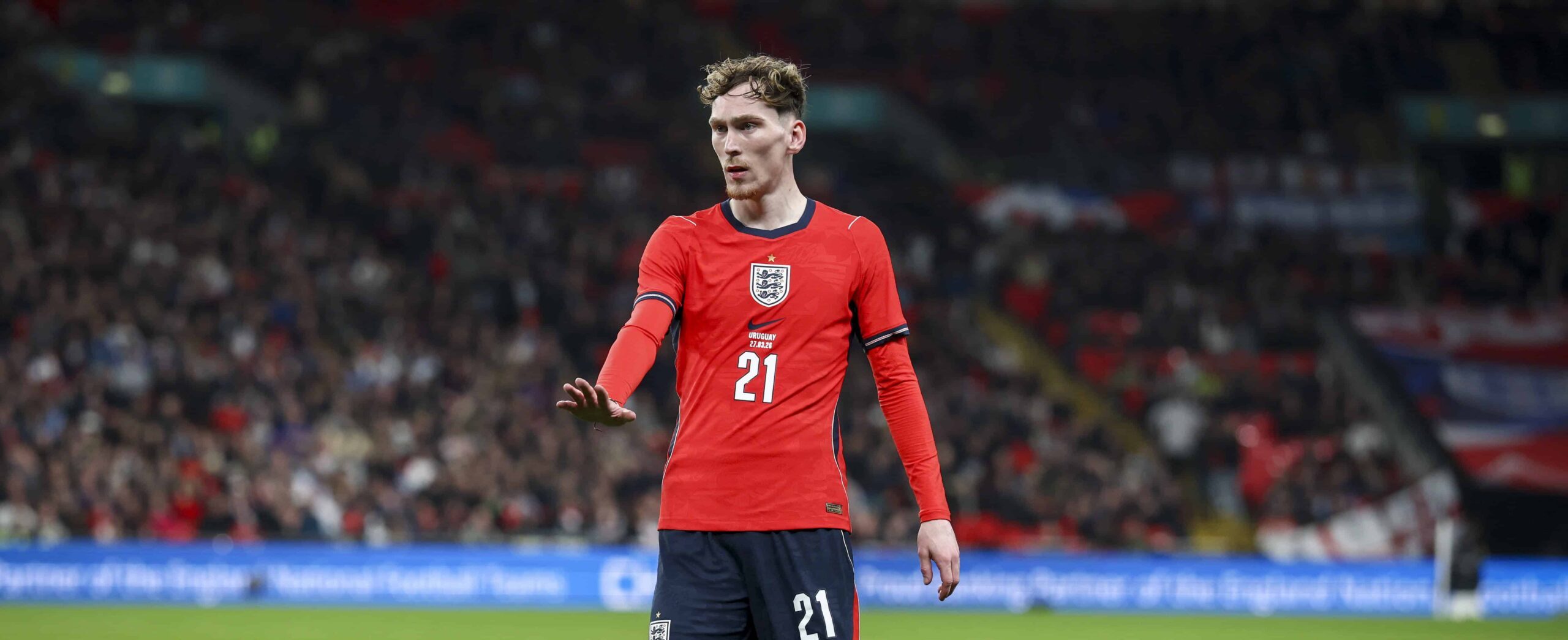 James Garner in action for England in 2026 derbut