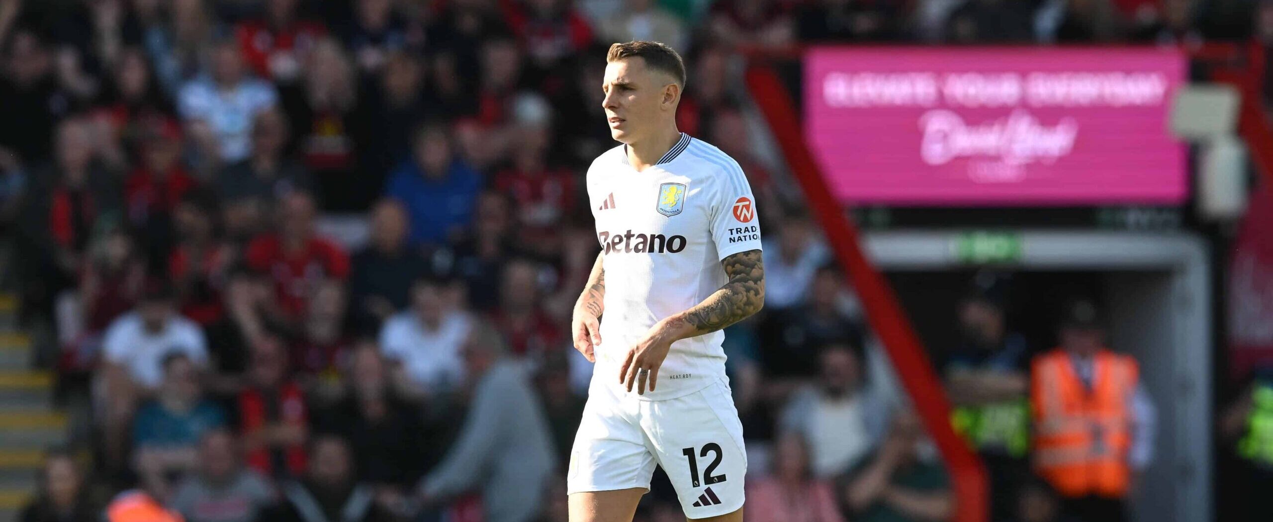 Lucas Digne in action for Aston Villa in 2025 - is going to extend his contract with Villa