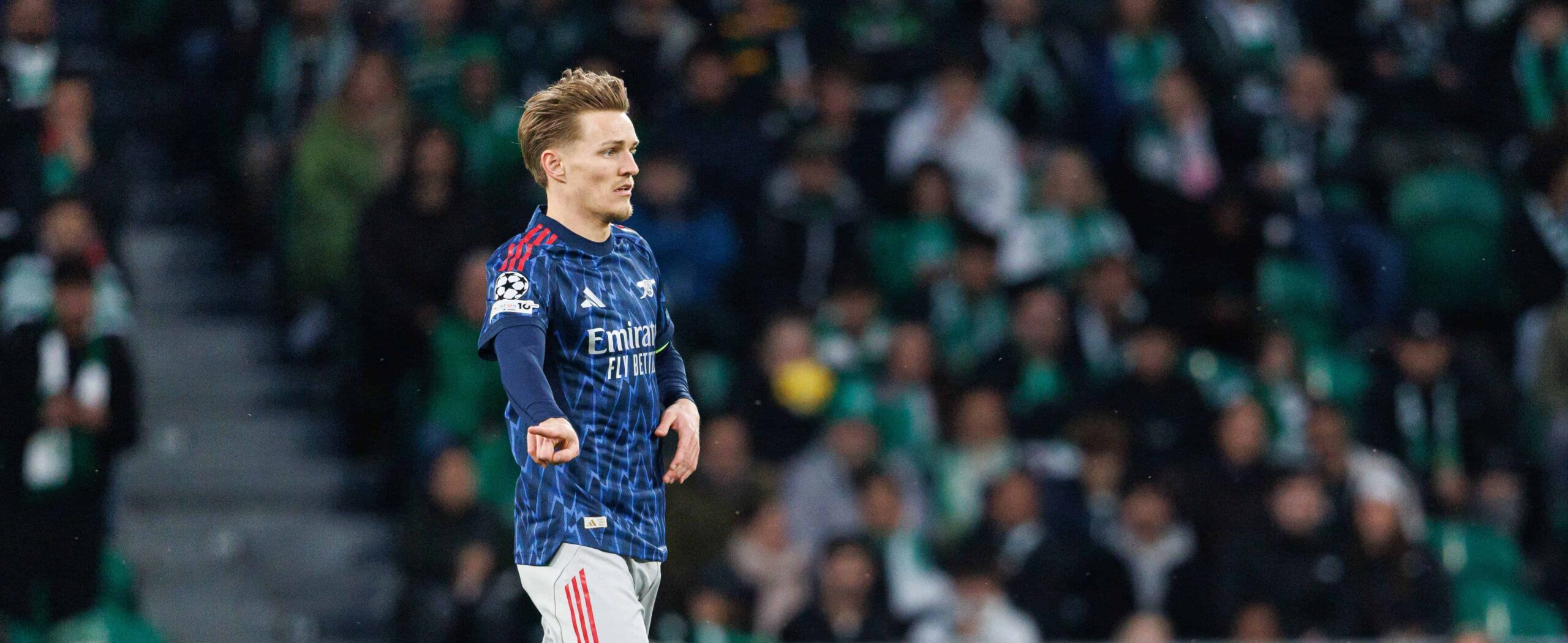 Odegaard in action against Sporting in 2026 Champions League